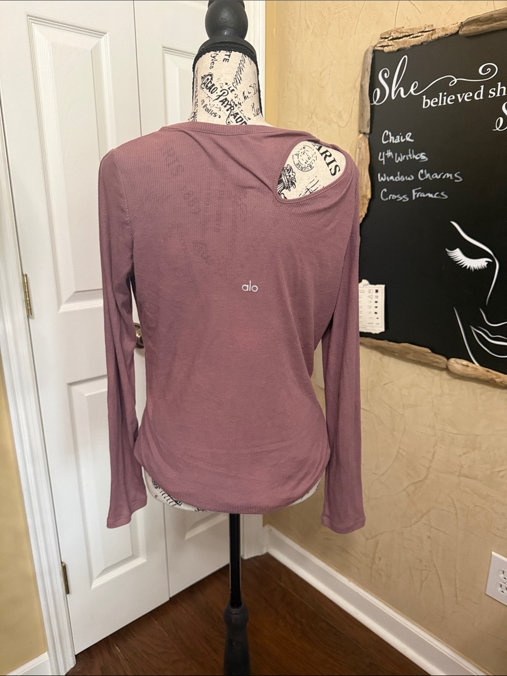 ALO Yoga Women's Single Shoulder Cutout Long Sleeve Top - Mauve - Picture 3 of 3